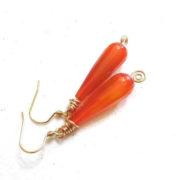 Singular Stunning Agate Drop Earrings! Vibrant Deep Orange! High Energy Vibes! - Picture 1 of 11